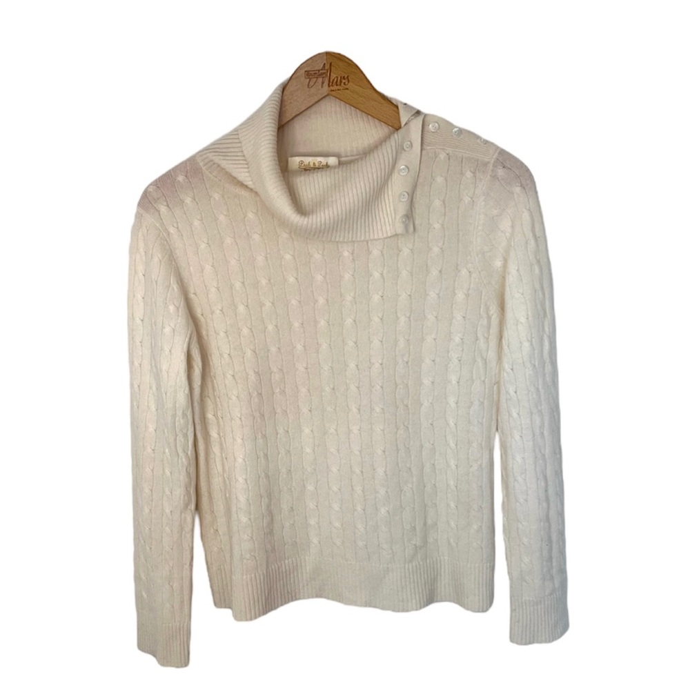 Vintage Peck & Peck Pure Cashmere Cable Knit Turtleneck Sweater Woman's Size L - Picture 1 of 6